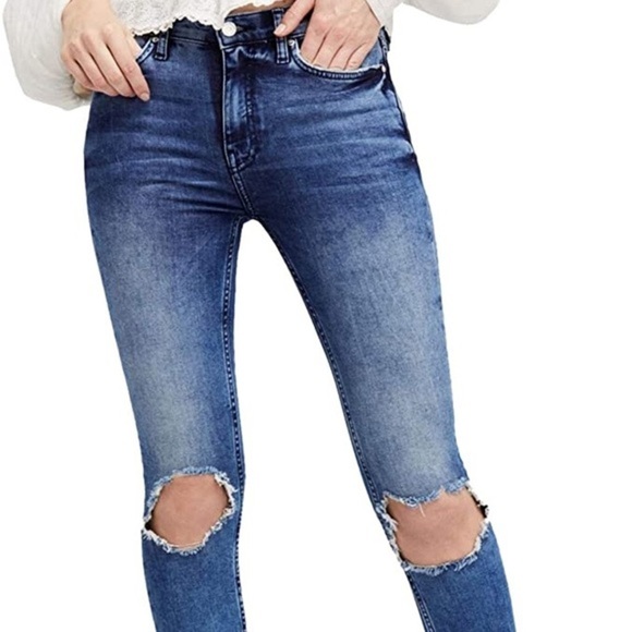 FREE PEOPLE DISTRESSED KNEE SKINNY JEANS - Size 25 - Picture 2 of 10